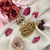 Vriksham Exquisite Peacock Kundan Jadau Jhumka-Red Green & White-Golden Pearls-J3209