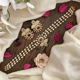 Gold look alike Pearl High Neck Choker-Flower and Leaves-Red-G4032