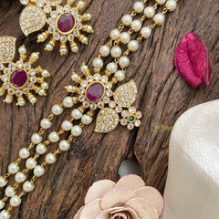 Gold look alike Pearl High Neck Choker-Flower and Leaves-Red-G4032