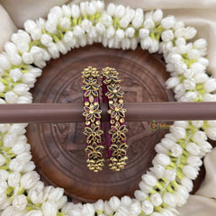 Vriksham Royal Floral Festive Gold-Toned Crystal Bangles-Wine-G20920