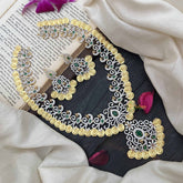 Vriksham Designer Peacock With Lakshmi Coin American Diamond Haram-Green-G20224