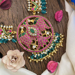 Vriksham Dual Bird Garudabenda Kundan Jadau Hasli Neckpiece-Turquoise Bead-J2826