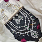 Vriksham Elegant Pear Drop Green Emerald & AD Stones 3 Layer Bridal Haram Neckpiece-G20219