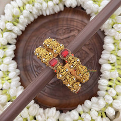 Vriksham Graceful Gold Lakshmi & Red Crystal Stone Bangles-G20923