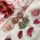 Vriksham Antique Peacock Kundan Jadau Cuff Jhumka-Aqua Green Beads-J3215