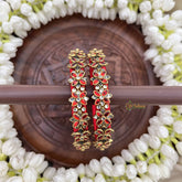 Vriksham Royal Floral Festive Gold-Toned Crystal Bangles-Red-G20921