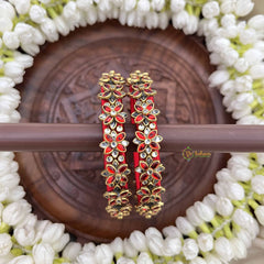 Vriksham Royal Floral Festive Gold-Toned Crystal Bangles-Red-G20921