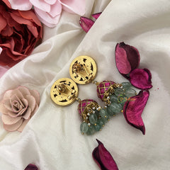 Vriksham Antique Peacock Kundan Jadau Cuff Jhumka-Aqua Green Beads-J3215