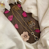 Vriksham Premium Tear Drop Dual pendant Chain-Purple-G16343