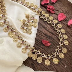 Vriksham Premium Lakshmi Kaasumala Long Neckpiece-Red Green-G16154