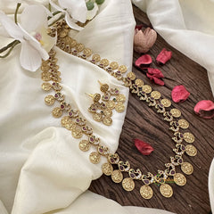 Vriksham Premium Lakshmi Kaasumala Long Neckpiece-Red Green-G16154