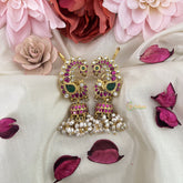 Vriksham Peacock Kundan Jadau Cuff Jhumka-Red Green & White-Rice Pearls-J3214