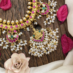 Vriksham Exquisite Jadau Kundan Lakshmi Pendant Short Neckpiece-Rice Pearls-Guttapusalu-J2822