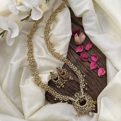 Vriksham Exquisite Floral AD Stone Long Neckpiece-Golden Bead-G16157