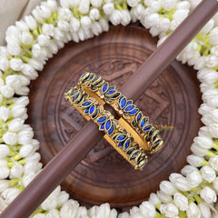 Vriksham Lotus Blossom Gold Floral Style Bangles Set-Blue-G20915