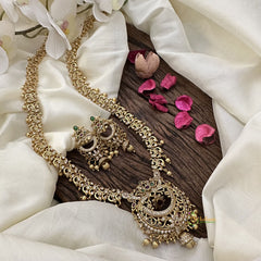 Vriksham Exquisite Floral AD Stone Long Neckpiece-Golden Bead-G16157