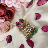 Vriksham Unique Floral Jadau Kundan Jhumka-Red Green-White & Aqua Green Beads-J3222