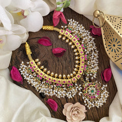 Vriksham Exquisite Jadau Kundan Short Neckpiece-Rice Pearls-Guttapusalu-J2821