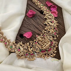 Vriksham Exclusive Lakshmi with Peacock Long Neckpiece-Red Green- G16144