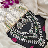 Vriksham Royal Green AD Stones 3 Layer Bridal Haram Neckpiece-G20221