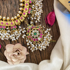Vriksham Exquisite Jadau Kundan Short Neckpiece-Rice Pearls-Guttapusalu-J2821