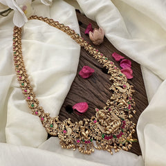 Vriksham Exclusive Lakshmi with Peacock Long Neckpiece-Red Green- G16144