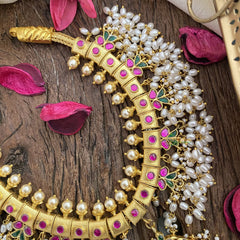 Vriksham Exquisite Jadau Kundan Short Neckpiece-Rice Pearls-Guttapusalu-J2821