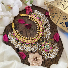 Vriksham Exquisite Jadau Kundan Short Neckpiece-Rice Pearls-Guttapusalu-J2821