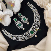 Vriksham Fuchsia Green-Cut Crystal Choker with Emerald-Cut Pendant Short Neckpiece-G21588