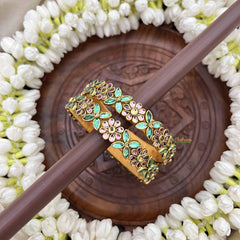 Vriksham Floral Festive Gold-Toned Crystal Bangles-Pitch & Green-G20927