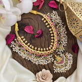 Vriksham Exquisite Kundan Jadau Lakshmi Pendant Short Neckpiece-Rice Pearl Guttapusalu-J2825