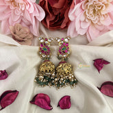 Vriksham Gold Look Alike Peacock Jadau Kundan Jhumka-Green & Off White Beads-J3224