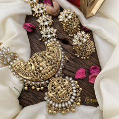 Vriksham Lakshmi with Dual Peacock Pendant Kundan Long Neckpiece-White-Gold Beads-G16143