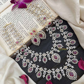 Vriksham Leaf Style Bridal 2 Layered American Diamond Haram-Red-G20222