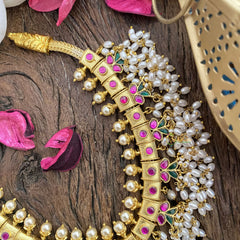 Vriksham Exquisite Kundan Jadau Lakshmi Pendant Short Neckpiece-Rice Pearl Guttapusalu-J2825