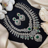 Vriksham Glistening Emerald & Silver Tapered Statement With Cascading Fringe Short Neckpiece-G21564