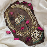 Vriksham Designer Dual Peacock Gold Plated Long Neckpiece-Green Bead-G19143