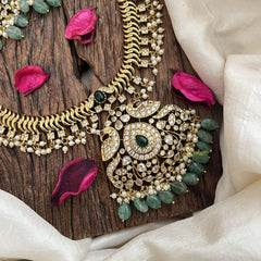 Vriksham Designer Dual Peacock Gold Plated Long Neckpiece-Green Bead-G19143