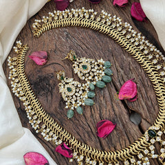 Vriksham Designer Dual Peacock Gold Plated Long Neckpiece-Green Bead-G19143