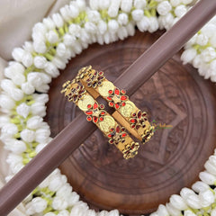 Vriksham Elegant Golden Lakshmi Coin With Red Floral Detailing Style Bangles-G20934