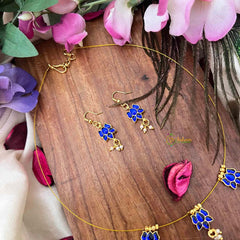 Vriksham Navy Blue Stone Lotus 3 Pendant Invisible Chain-Pearls-KG22266