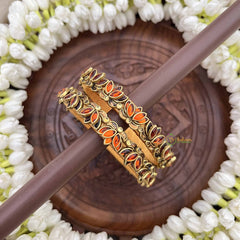 Vriksham Lotus Blossom Gold Floral Style Bangles Set-Orange-G20914