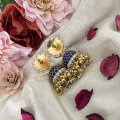 Vriksham Exquisite Jadau Kundan Jhumka-Blue-Gold Beads-Pearls-J3219