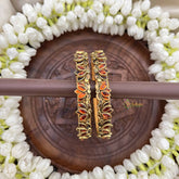 Vriksham Lotus Blossom Gold Floral Style Bangles Set-Orange-G20914