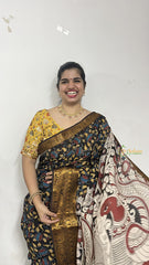 Vriksham Black Kalamkari Saree With Kanchi Border-VS4390