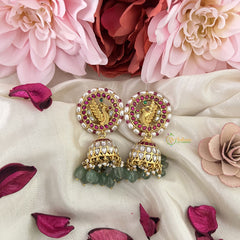 Vriksham Gold Look Like Peacock Jadau Kundan Jhumka-Aqua Green Beads-Pearls-J3227