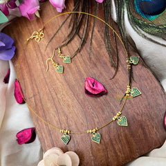 Vriksham Premium Green Heart Style 5 Flexible Pendant Invisible Chain-KG22269