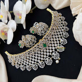 Vriksham Classic Floral Clusters American Diamond With Green Accents Choker Neckpiece-G21561