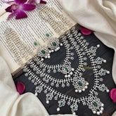 Vriksham Bridal Floral 3 Layer American Diamond Long Neckpiece-Green-Pearl-G20225