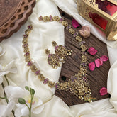 Vriksham Premium Gold Look Alike Lakshmi Neckpiece-Red-G16180